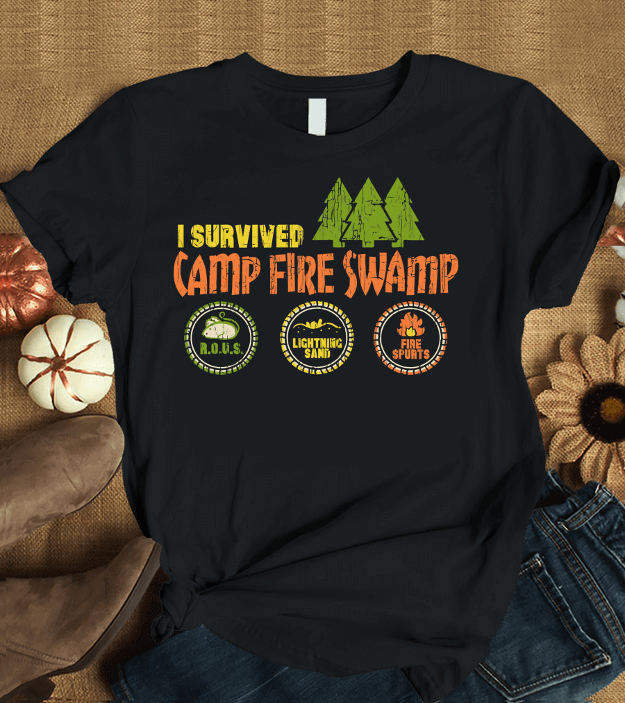 I Survived Camp Fire Swamp R.O.U.S. Lightning Sand Fire Spurts T-Shirt