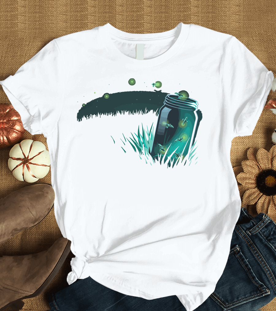 Jar of Lightning Bugs in a Moonlit Field T-Shirt