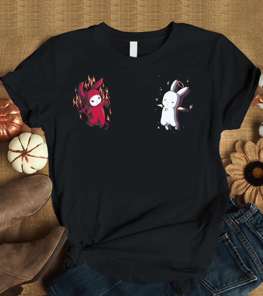 Listen To Your Conscience Angel and Devil Rabbits T-Shirt