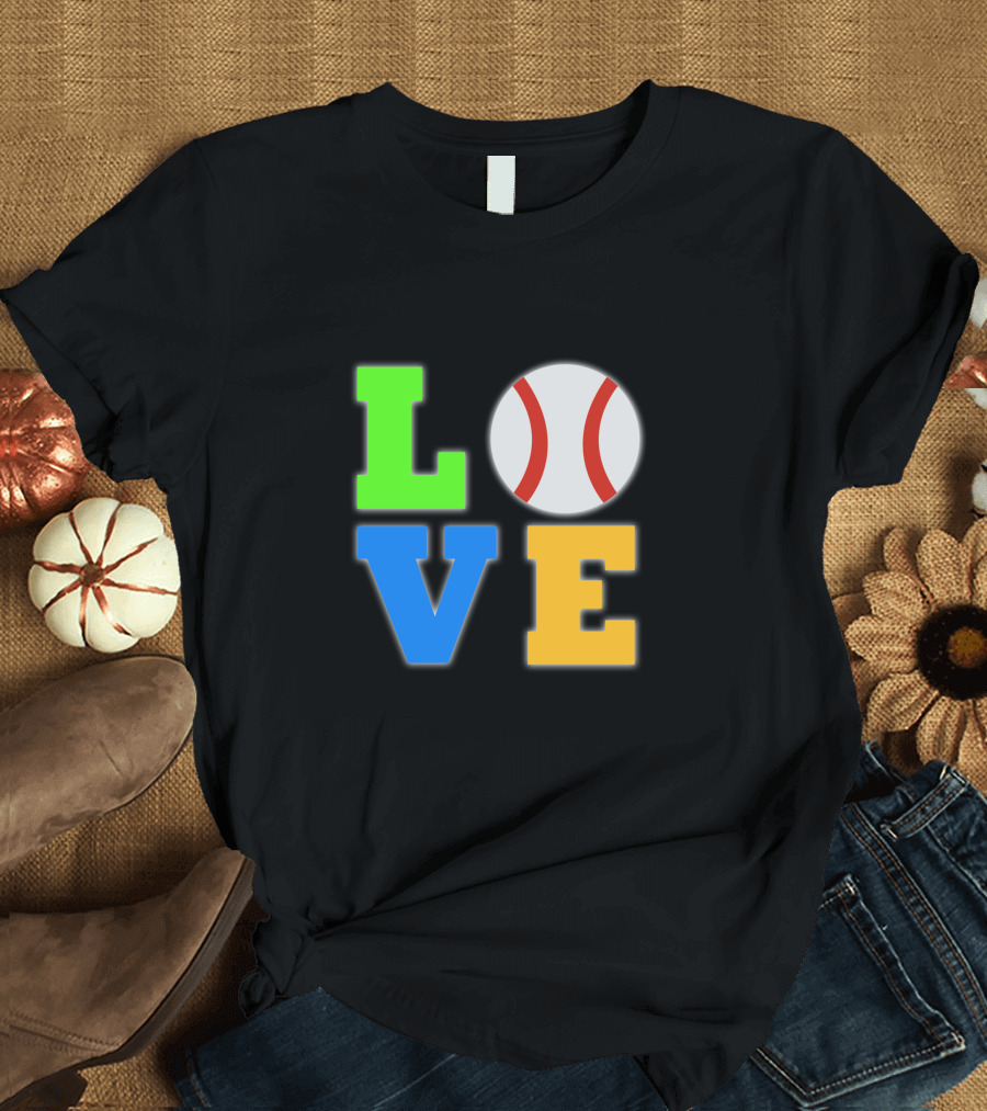 Love Baseball Neon L O V E Letters with Baseball O T-Shirt