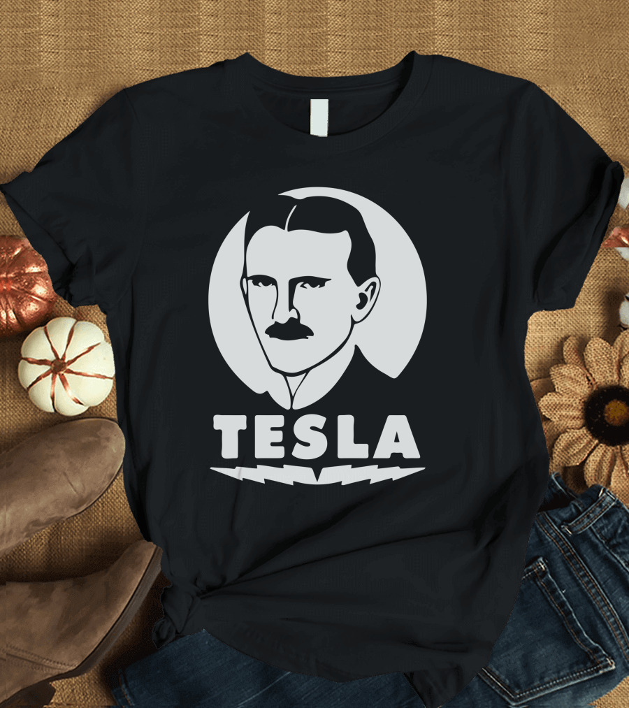 Nikola Tesla Iconic Portrait with Lightning Bolt T-Shirt