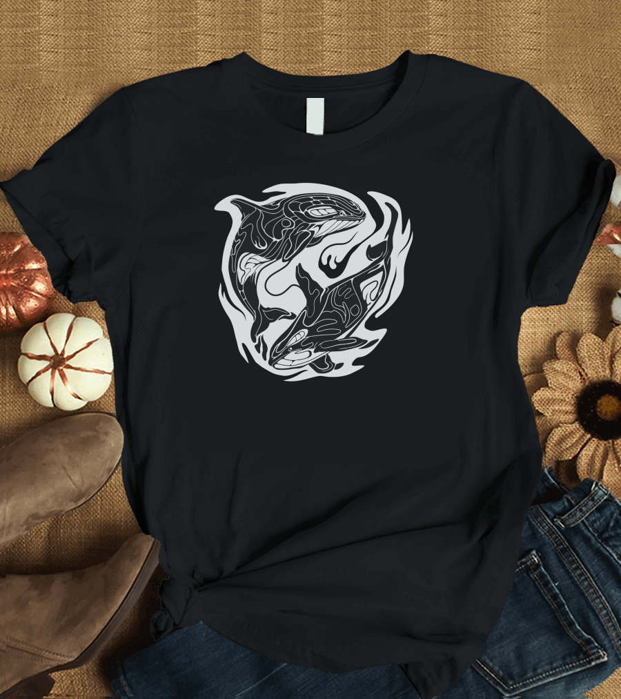 Orca Storm Tribal Style Yin Yang Killer Whales T-Shirt
