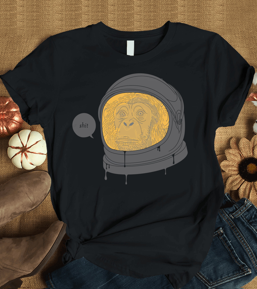 Apeshit Monkey in Space Helmet with Speech Bubble Saying Shit T-Shirt