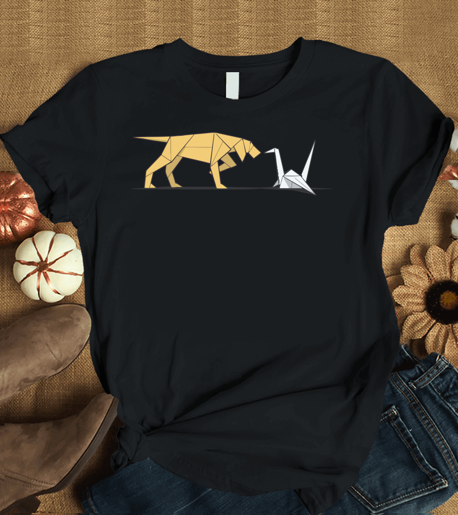 Bird Dog Origami Style with Geometric Crane T-Shirt