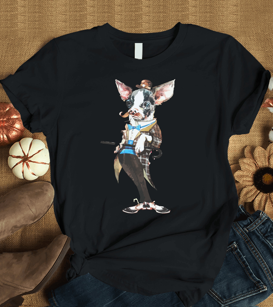 Chrome Keep Dapper Chihuahua in Suit and Bowler Hat T-Shirt