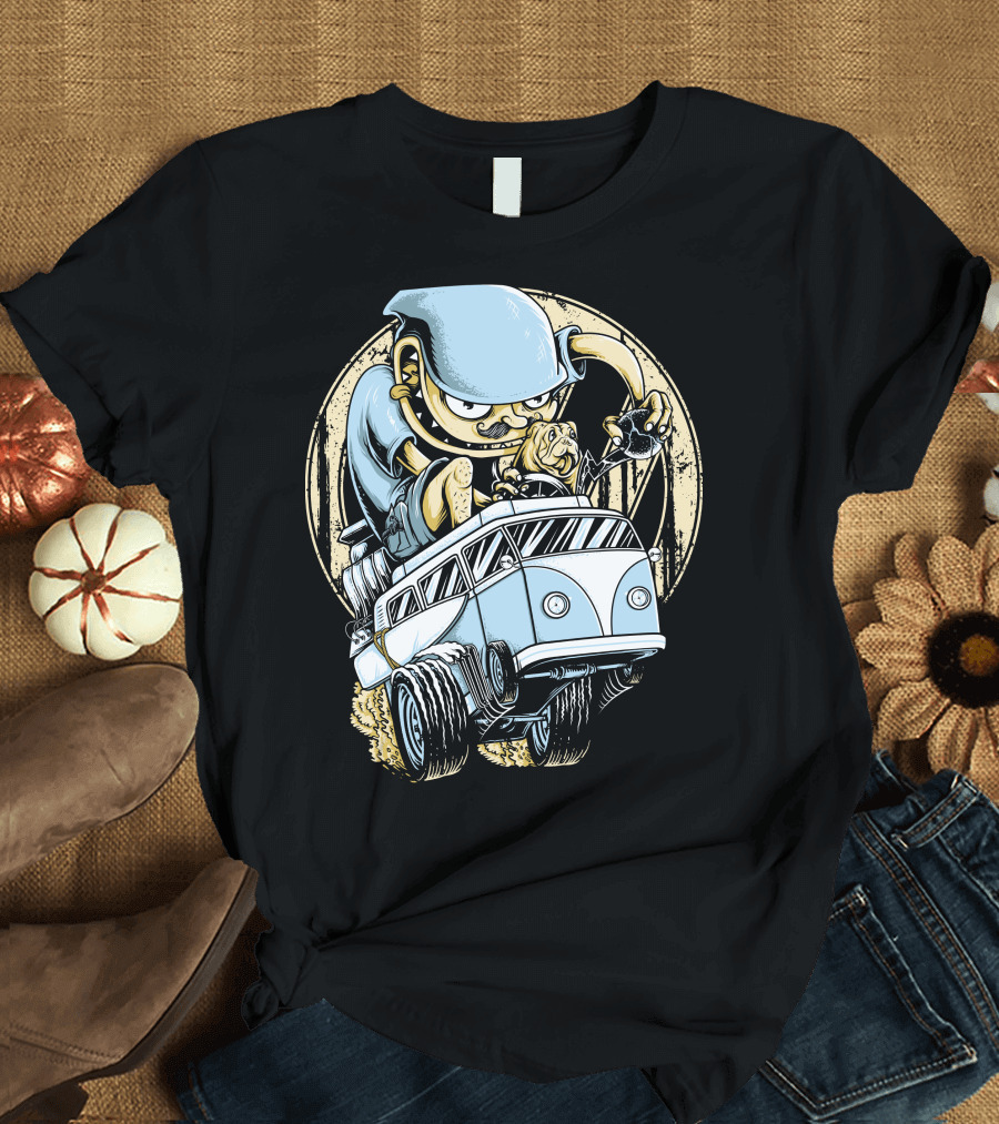 Drag Combi Cartoon Character Adventure in Blue Van T-Shirt