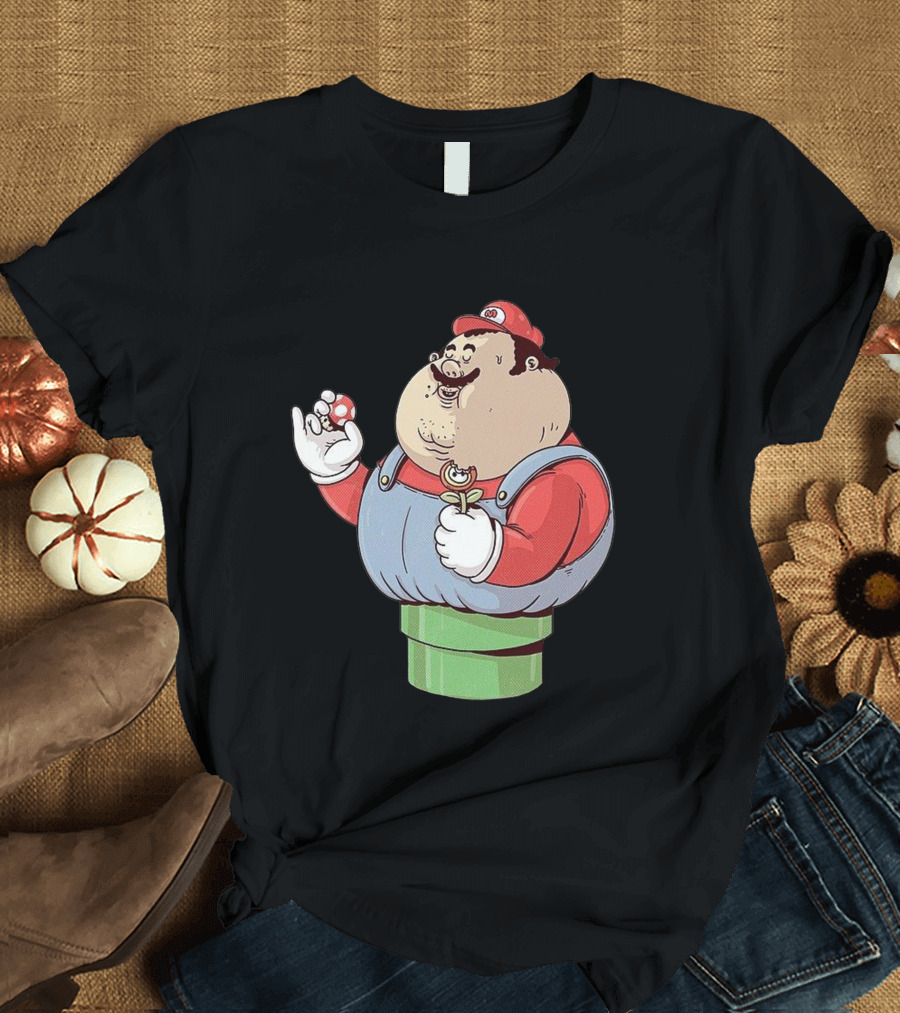 Fat Mario Eating Mushroom from Super Mario Bros Pipe T-Shirt