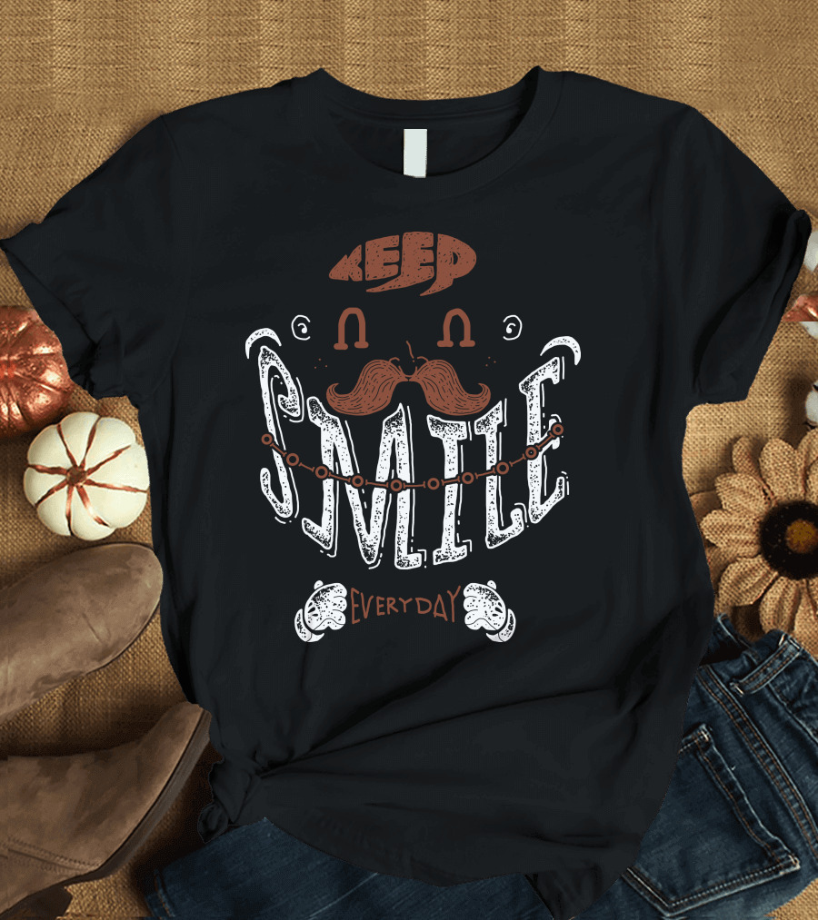 Keep Smile Everyday Mustache and Chain T-Shirt