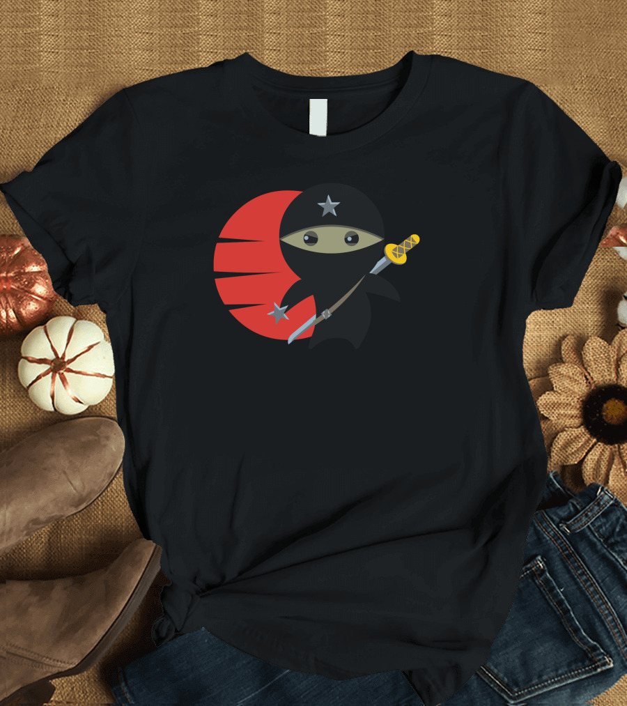 Ninja Star Warrior with Shuriken and Sword in Front of Red Circle T-Shirt