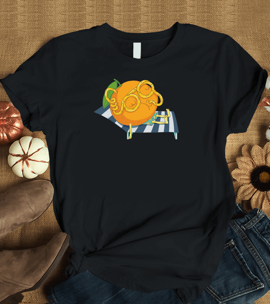 Orange Relaxing on Striped Towel T-Shirt