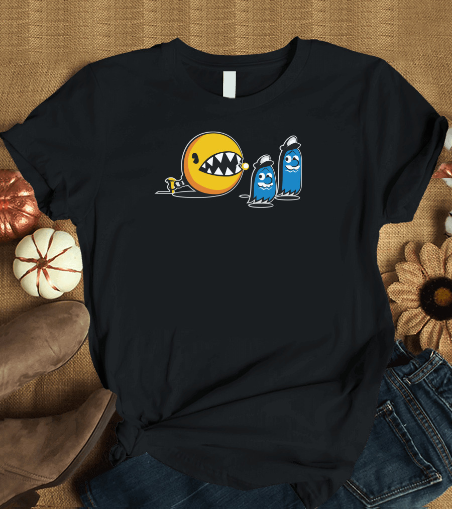 Pac Chomp Yellow Ball and Blue Ghosts T-Shirt