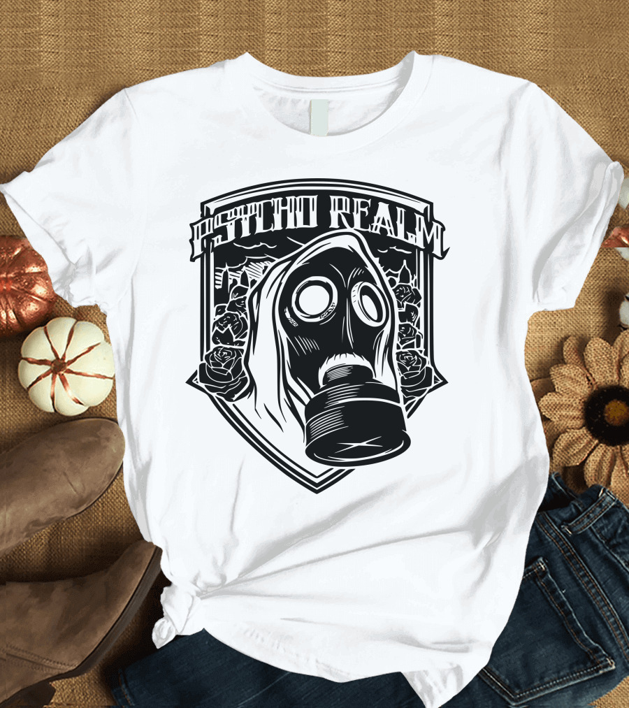 Psycho Realm Gas Mask Roses Shield T-Shirt