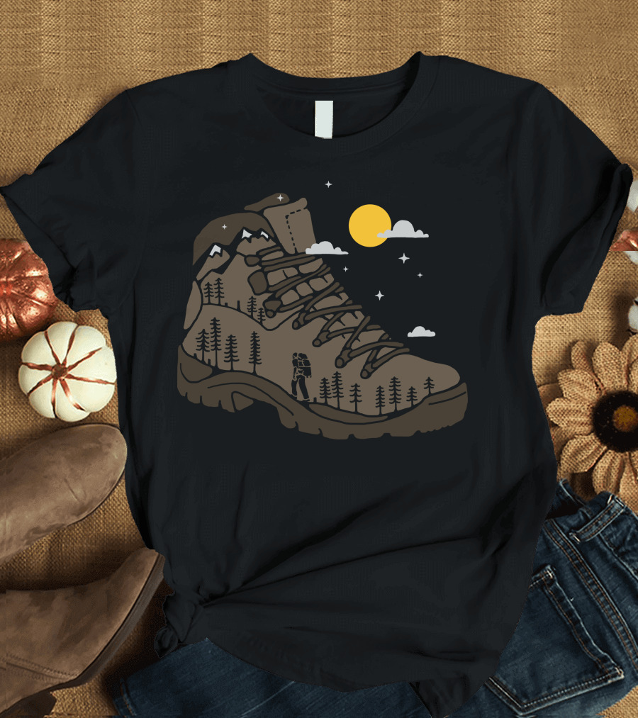 Adventure Boot Moonlit Hiking Journey T-Shirt