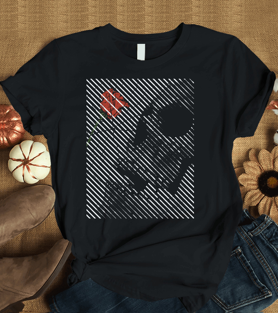 Give Skeleton Holding Rose Diagonal Lines T-Shirt
