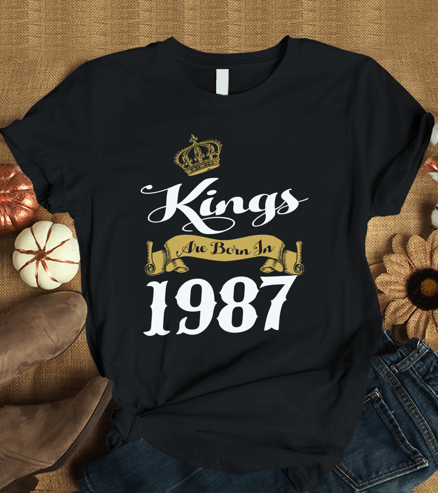 Kings Are Born in 1987 Vintage Crown Banner T-Shirt