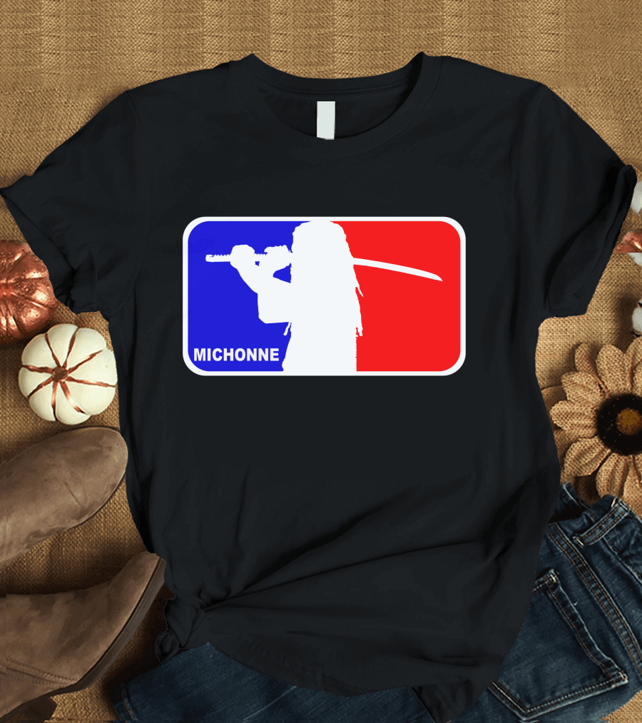Michonne Nba Style Silhouette with Sword in Blue and Red T-Shirt