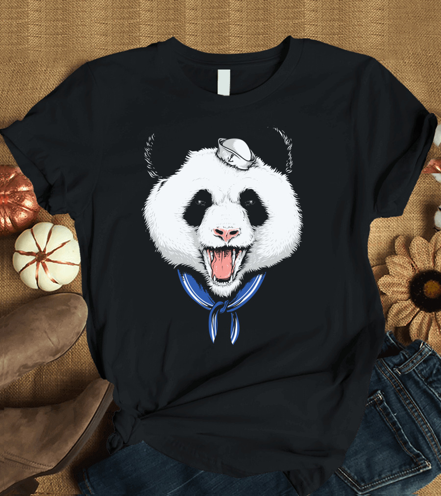 Panda Sailor Cap and Blue Neckerchief T-Shirt