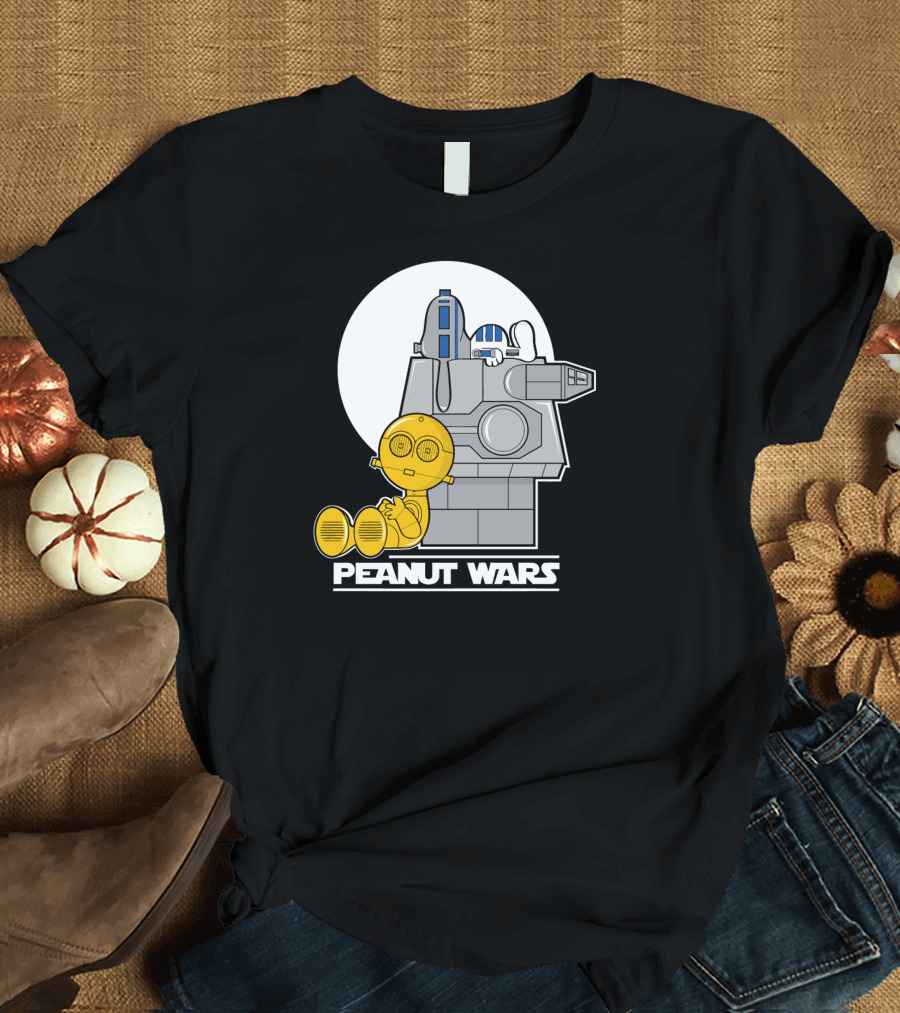Snoopy and Charlie Brown C-3PO and R2D2 Star Wars Mashup Peanut Wars T-Shirt