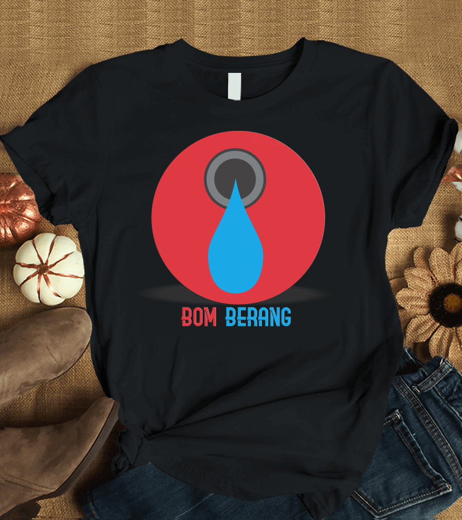 BOM BERANG Red Circle with Blue Teardrop and Black Ring T-Shirt