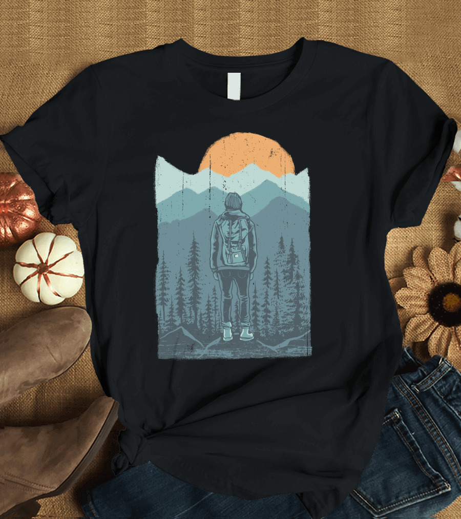 Hiker Mountain Sunset Adventure T-Shirt