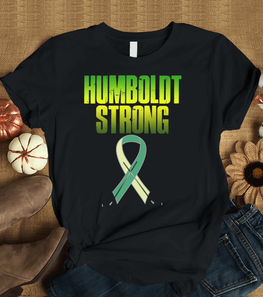 Humboldt Strong Green and Yellow Ribbon with Hockey Sticks T-Shirt