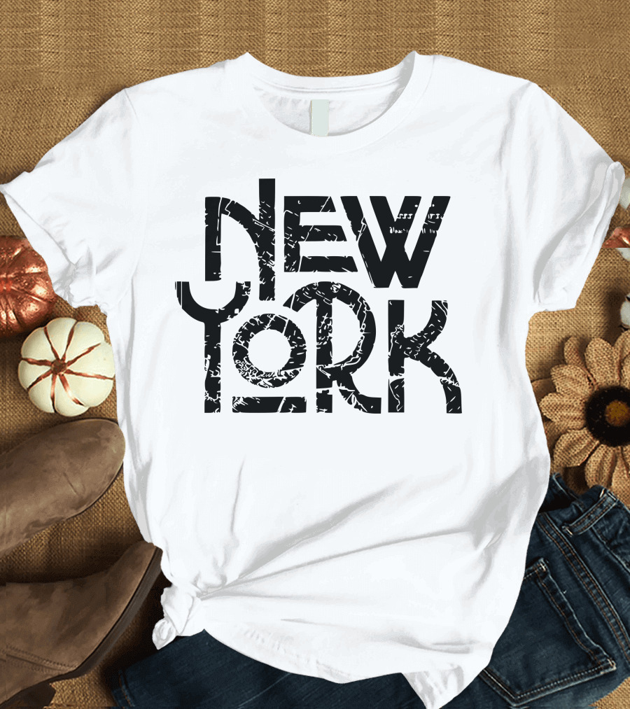 New York Text with Black Distressed T-Shirt