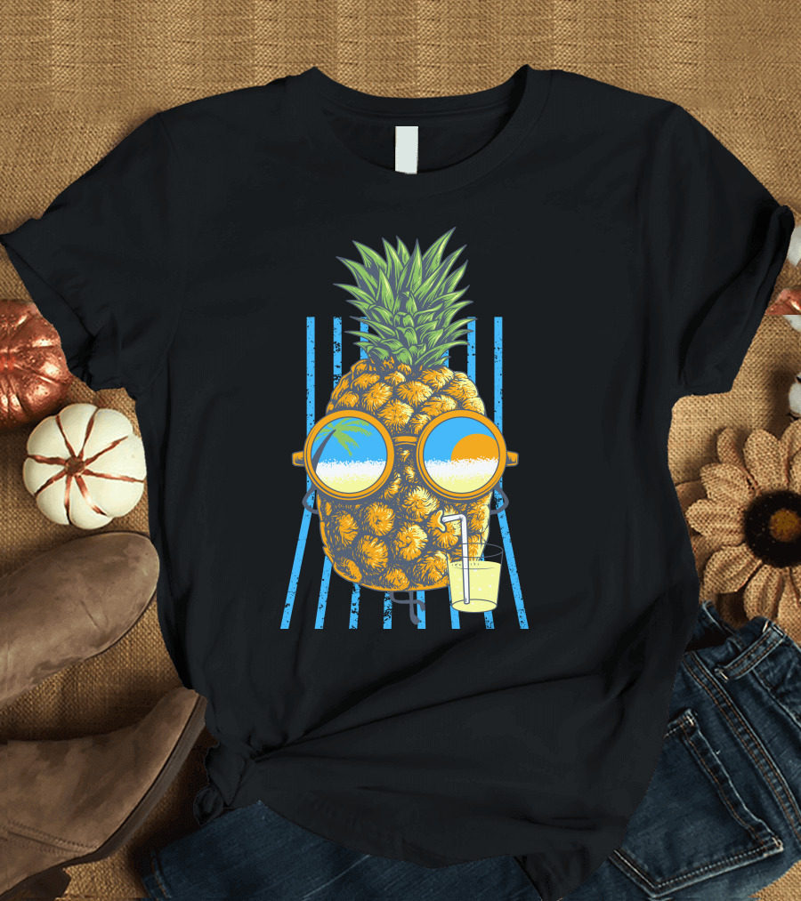 Pineapple Sunbathe Tropical Sunglasses and Lemonade Summer Vibes T-Shirt