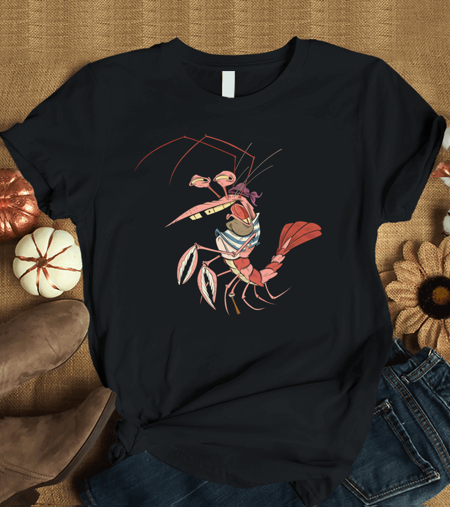 Pirate Shrimp Cartoon Character with Bandana and Eye Patch T-Shirt