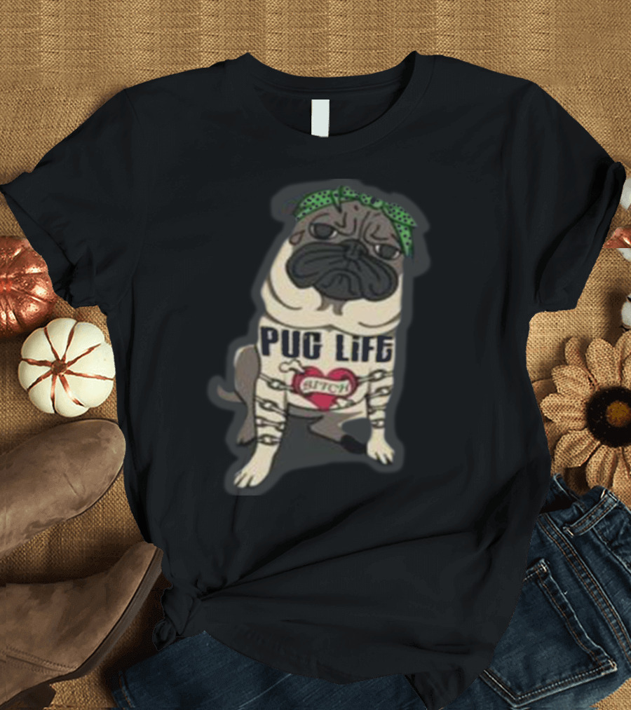 Pug Life Bandana Tattoo Heart Style Bitch T-Shirt