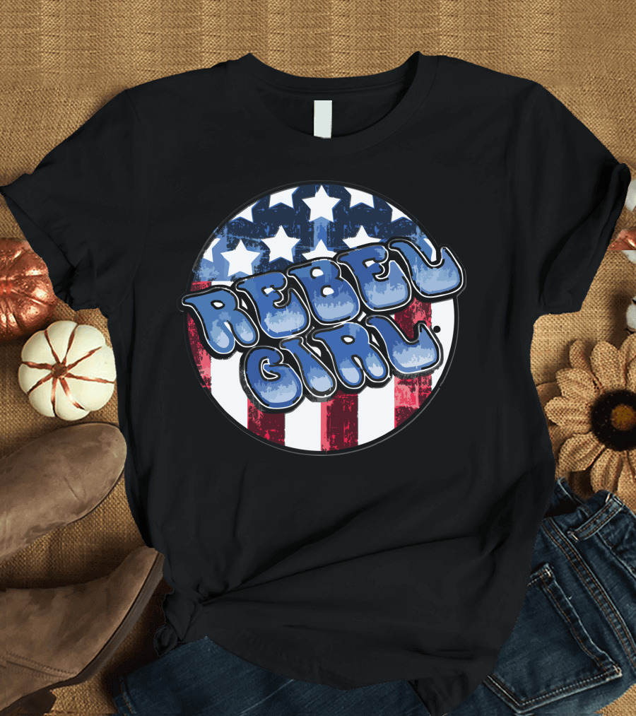 Rebel Girl Stars and Stripes American Flag T-Shirt