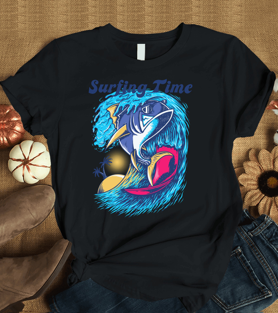 Surfing Time Shark Wave Ocean Adventure T-Shirt