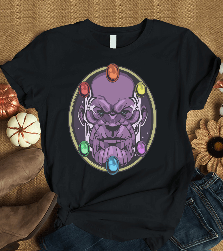 Thanos Infinity Stones Circle Badge Villain Face T-Shirt