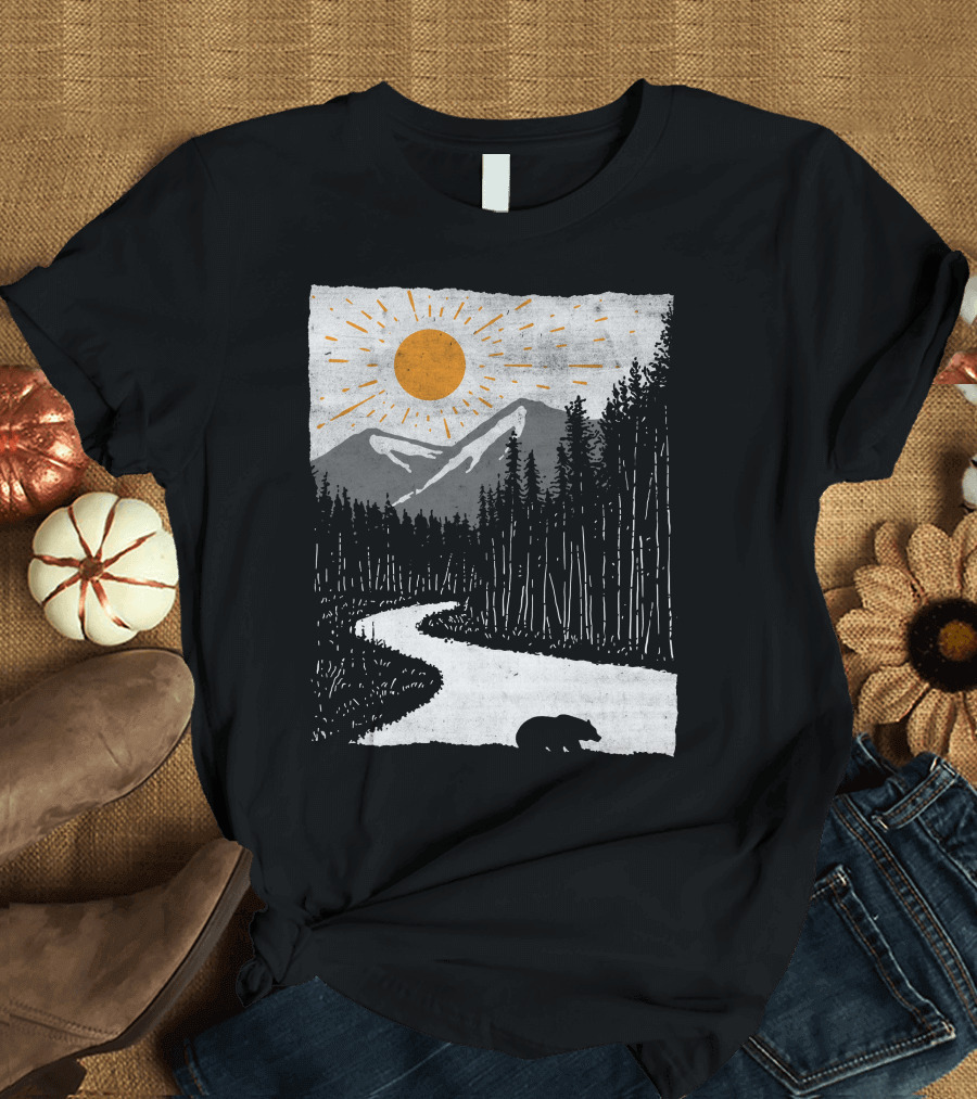 Wild Bear in Forest Mountain Sunset T-Shirt