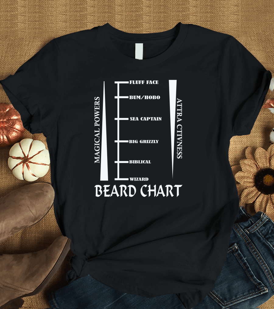 Magical Powers Attractiveness Beard Chart Fluff Face Bum Hobo Sea Captain Big Grizzly Biblical Wizard T-Shirt