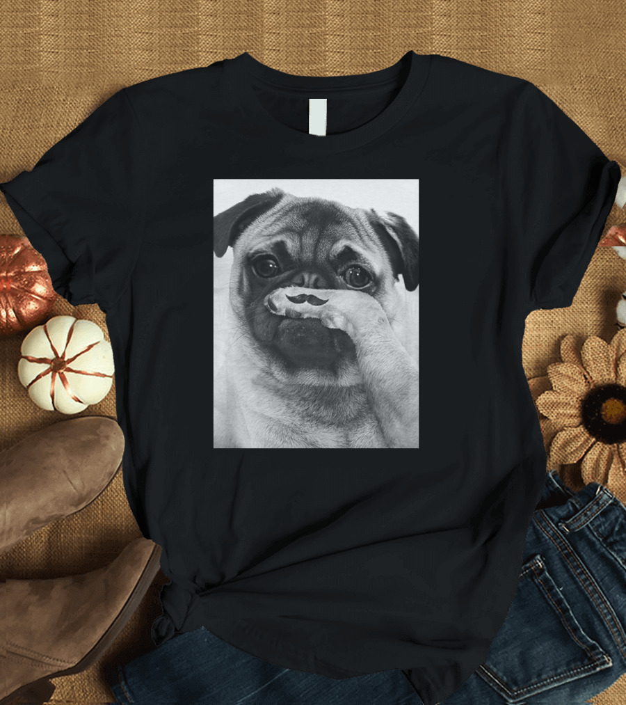 Moustache Pug with Paw Stache Pose T-Shirt