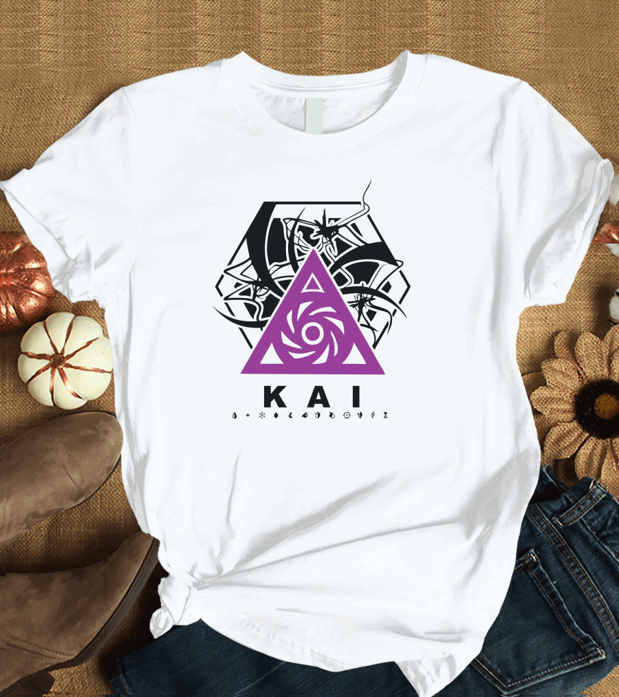 Exo Kai Purple Triangle Symbol with Black Hexagon and Mystical Icons T-Shirt