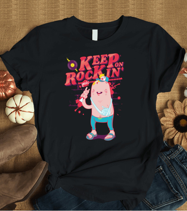 T-Shirt: Keep On Rockin' Yeah Retro Vinyl Character Fun T-Shirt Keep On Rockin' Yeah Retro Vinyl Character Fun T-Shirt