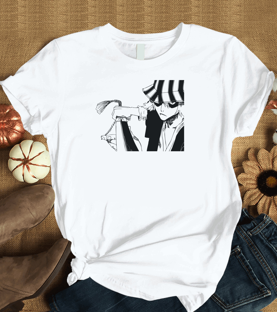 Urahara Kisuke Anime Character with Hat and Sword T-Shirt