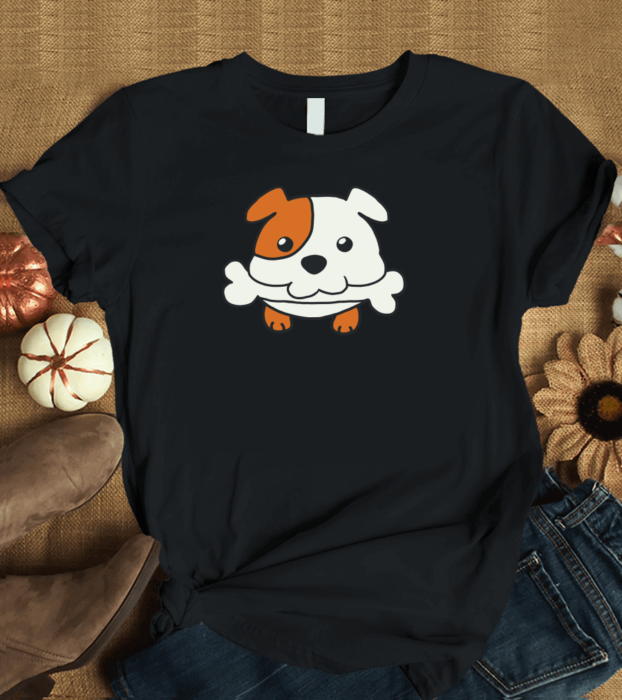 Mobbu Puppy with Bone Playful Cartoon T-Shirt