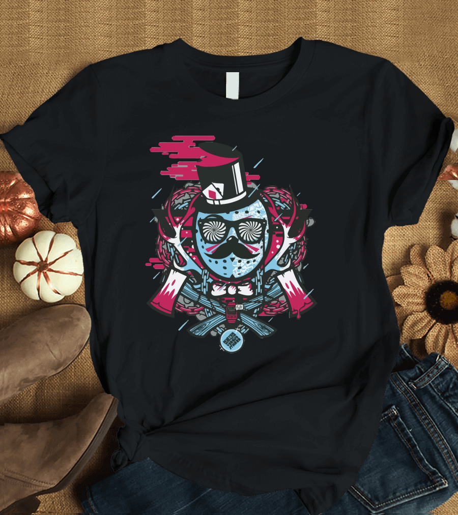 Mr Topstache Vs Jthree Mustache Showdown with Top Hat and Crossed Axes T-Shirt