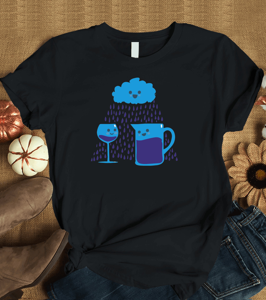 Mucho Vino Happy Cloud Wine Glass Pitcher Rainfall T-Shirt