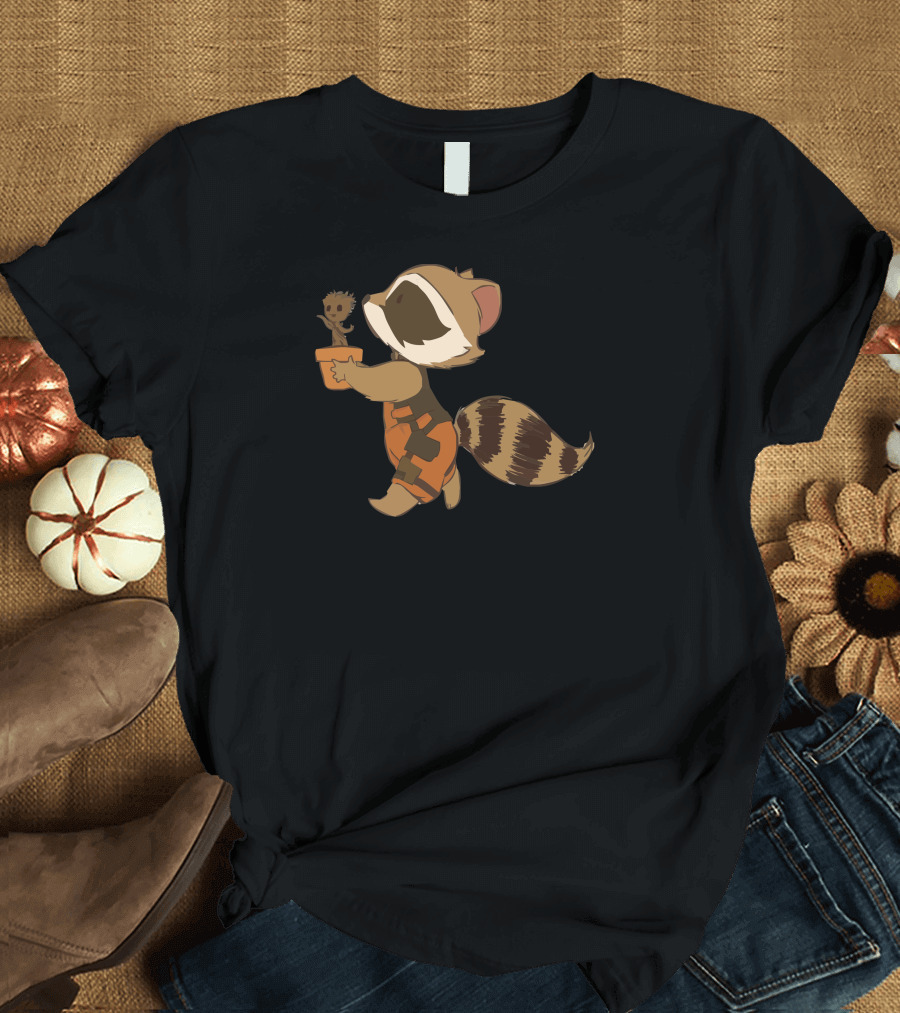 Raccoon Holding Baby Groot T-Shirt