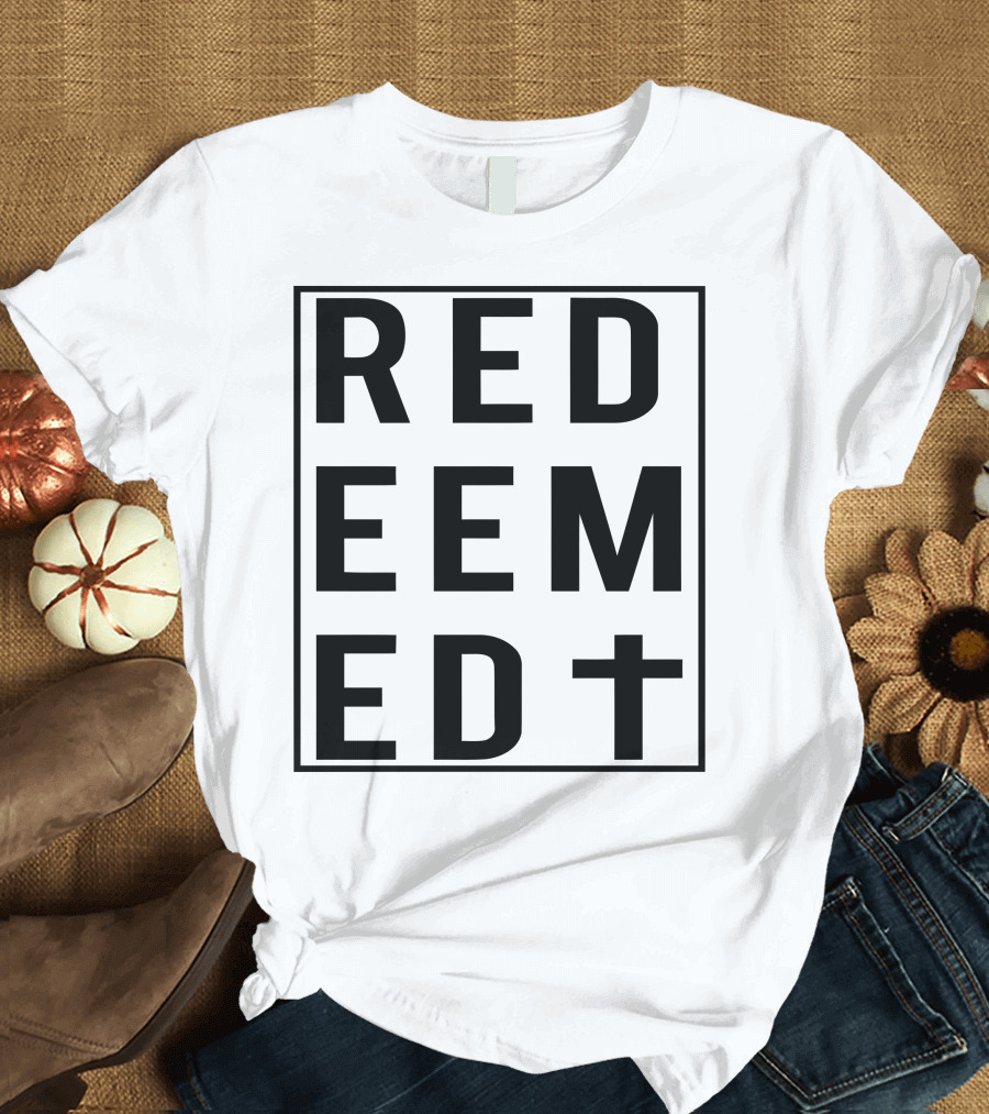 Redeemed with Cross Symbol in Bold Letters T-Shirt