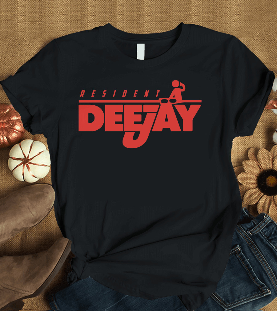 RESIDENT DEEJAY Stylized Red DJ Concept T-Shirt