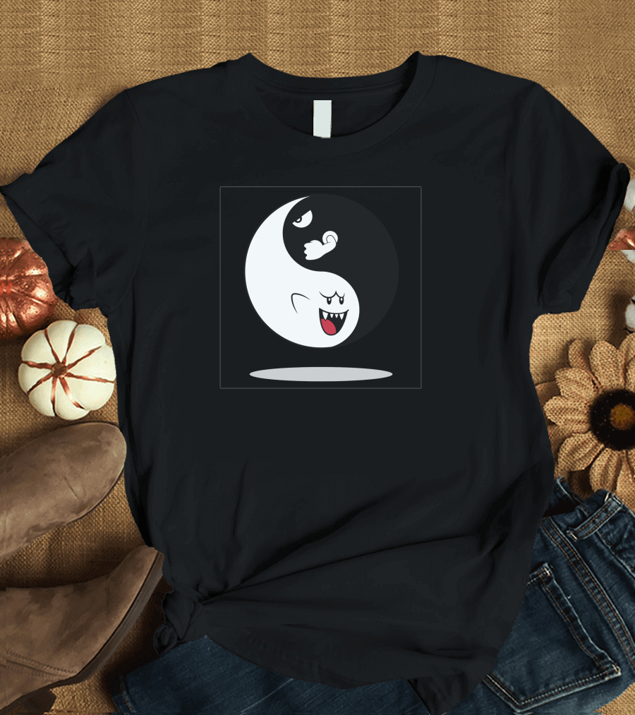 Shy And Angry Yin Yang Ghost Face Contrast T-Shirt