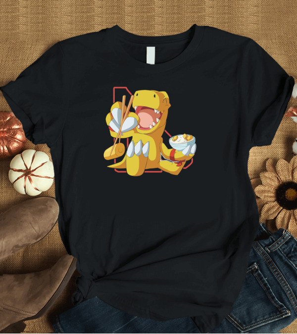 T-Shirt: Agumon Enjoying Tamagoyaki Delight with Chopsticks T-Shirt Agumon Enjoying Tamagoyaki Delight with Chopsticks T-Shirt