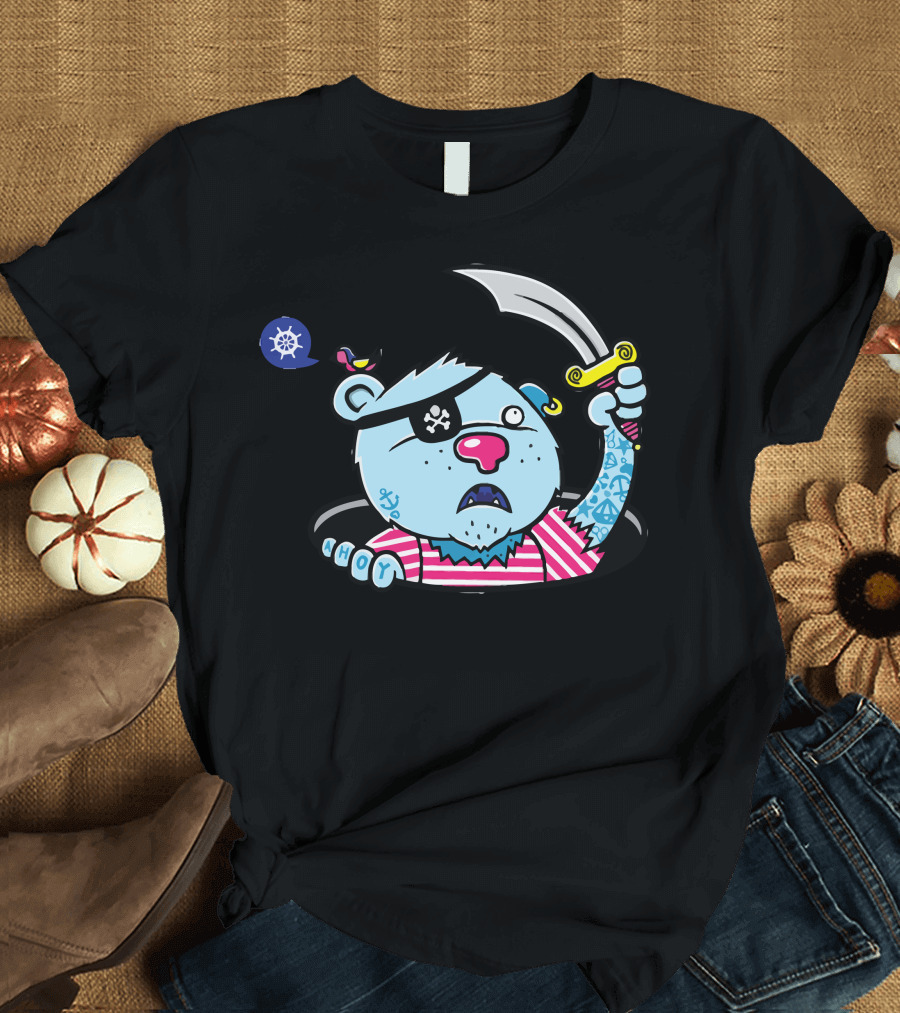 Barnaby Pirate Bear with Eye Patch and Saber Tattoo Adventure T-Shirt