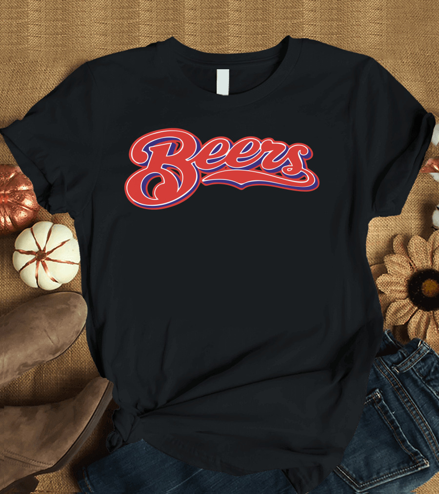 Beer Team Sports Style Red and Blue Text T-Shirt