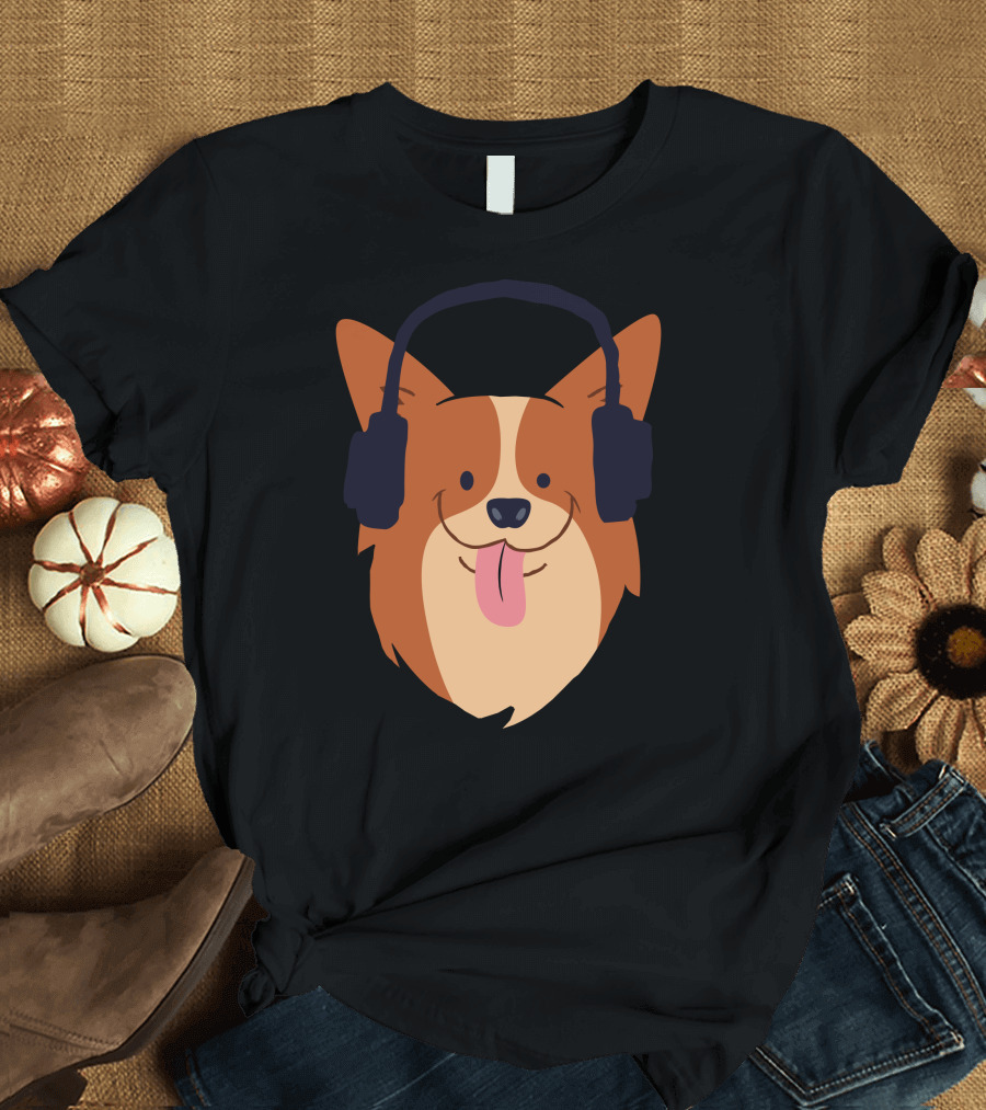 Dog Wearing Headphones Listening to Music T-Shirt