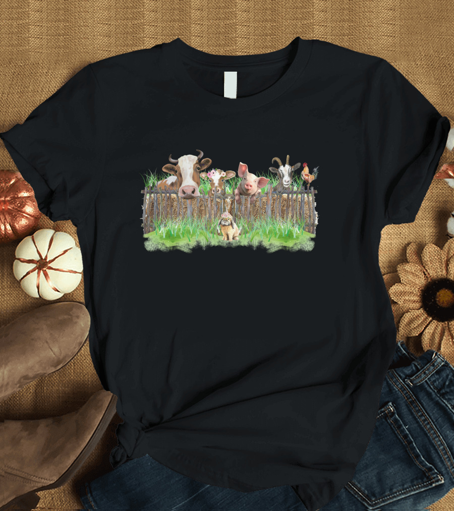 Farm Sweet Farm Cow Pig Goat Chicken Line Up T-Shirt